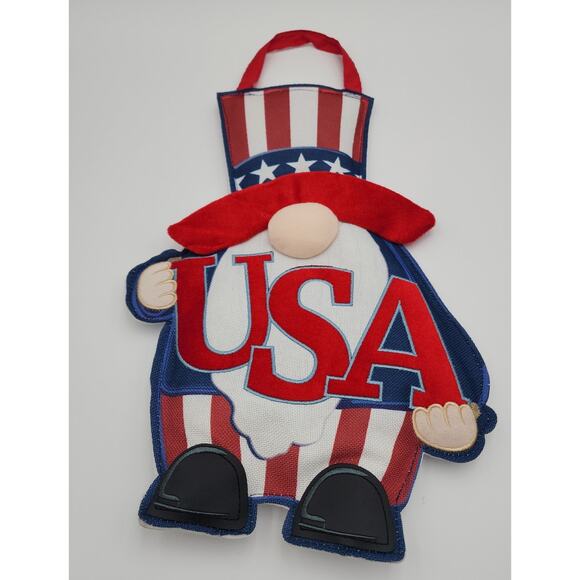 Patriotic Plush Gnome Door Hanger USA Red White Blue Uncle Sam July 4th Memorial - Picture 1 of 4